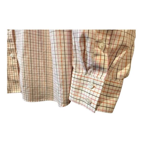 Lands’ End Top Blouse Long Sleeve Women’s Check White Orange Pink Black Career O - Picture 6 of 11